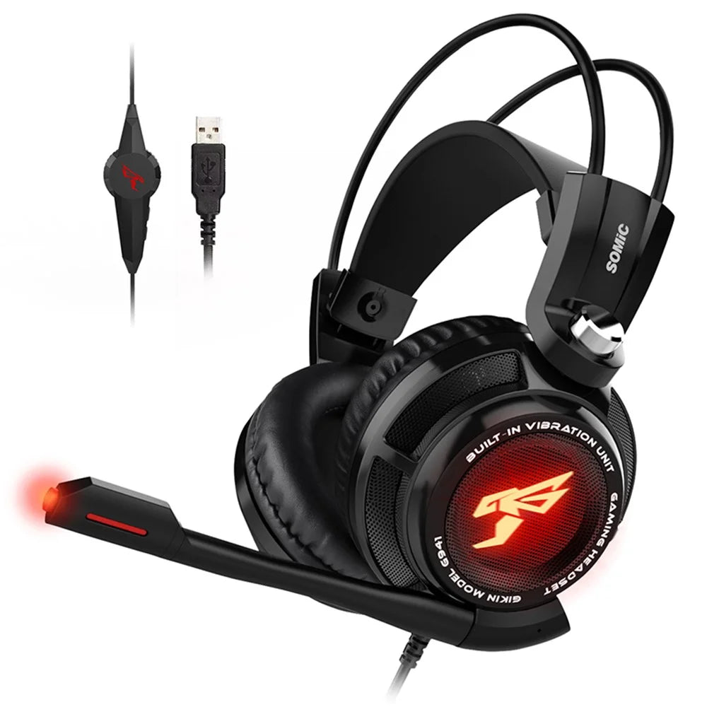 SOMIC G941 Gaming Headphone Over-ear Headset USB 7.1 Lighting Earphone - Black - 1