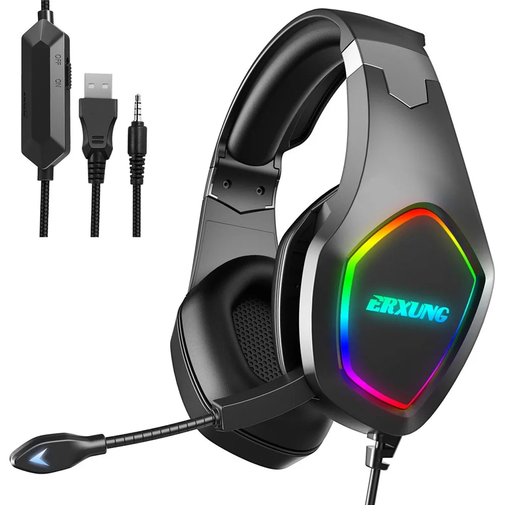 ERXUNG J20 Gaming Headset RGB Luminous Over Ear Headphone with Microphone - 1