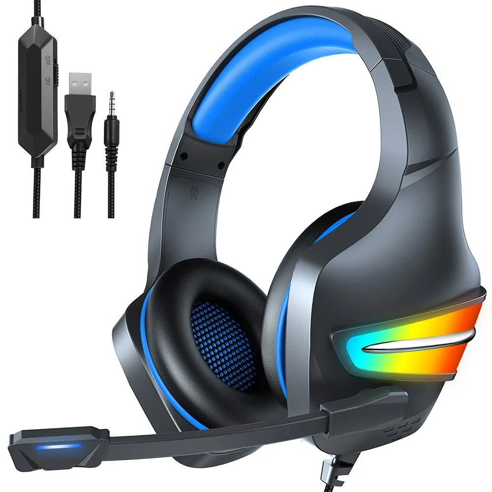 ERXUNG J6 Gaming Headset RGB Luminous Wired Control Over Ear Headphone with Microphone - Blue - 1