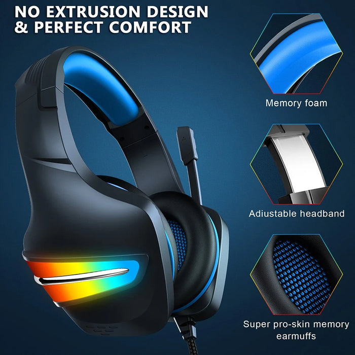 ERXUNG J6 Gaming Headset RGB Luminous Wired Control Over Ear Headphone with Microphone - Blue - 2