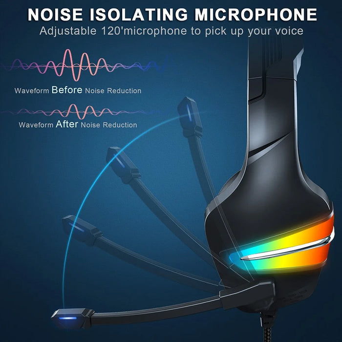 ERXUNG J6 Gaming Headset RGB Luminous Wired Control Over Ear Headphone with Microphone - Blue - 3