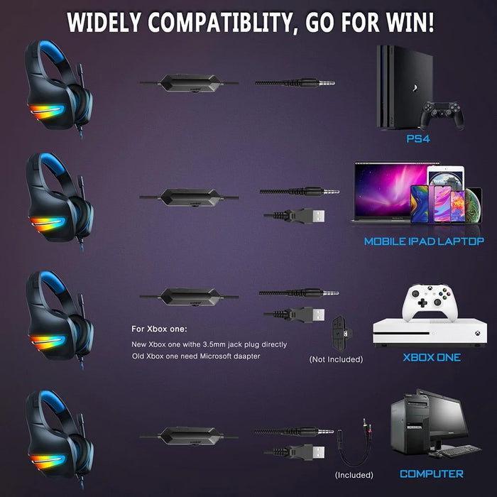 ERXUNG J6 Gaming Headset RGB Luminous Wired Control Over Ear Headphone with Microphone - Blue - 6