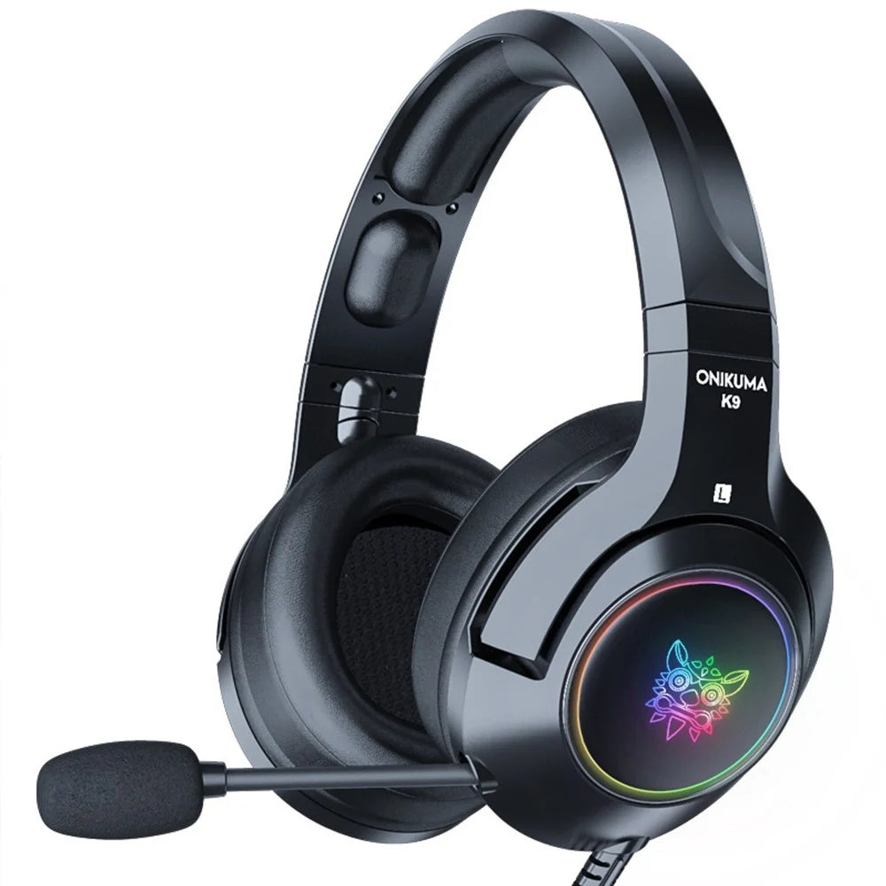 ONIKUMA K9 Cute Cat Ear Girls Gaming Headphones Head-Mounted PC Stereo Earphone Headphone with Mic LED Light - Black - 1