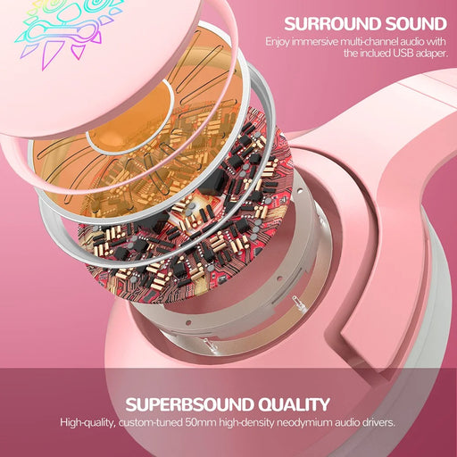ONIKUMA K9 Cute Cat Ear Girls Gaming Headphones Head-Mounted PC Stereo Earphone Headphone with Mic LED Light - Black - 2
