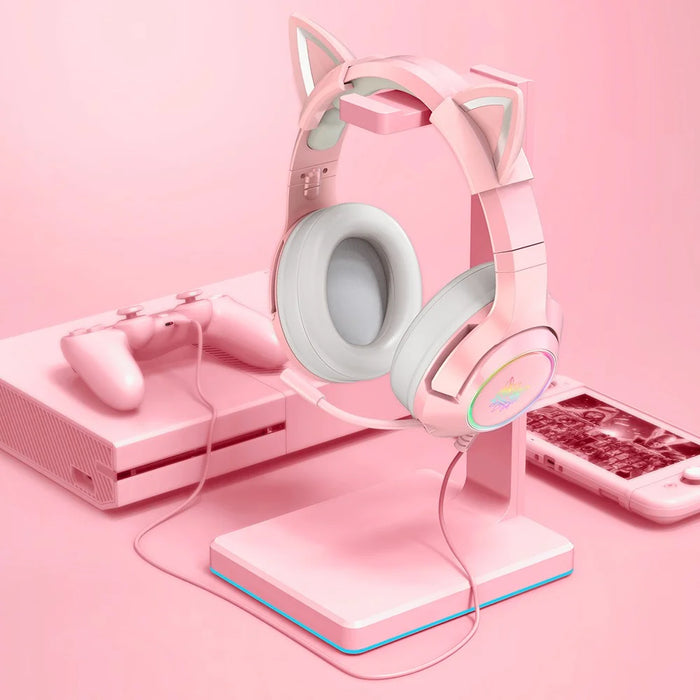 ONIKUMA K9 Cute Cat Ear Girls Gaming Headphones Head-Mounted PC Stereo Earphone Headphone with Mic LED Light - Black - 3