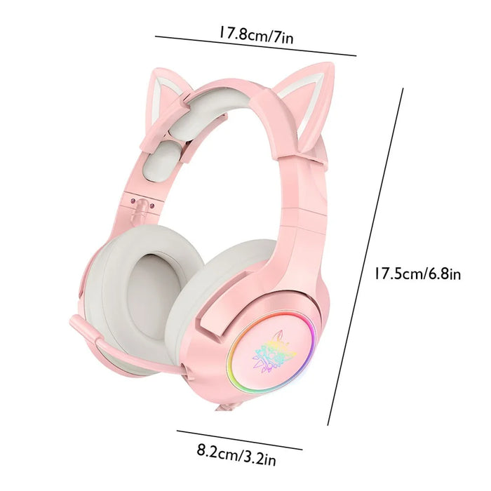 ONIKUMA K9 Cute Cat Ear Girls Gaming Headphones Head-Mounted PC Stereo Earphone Headphone with Mic LED Light - Black - 7