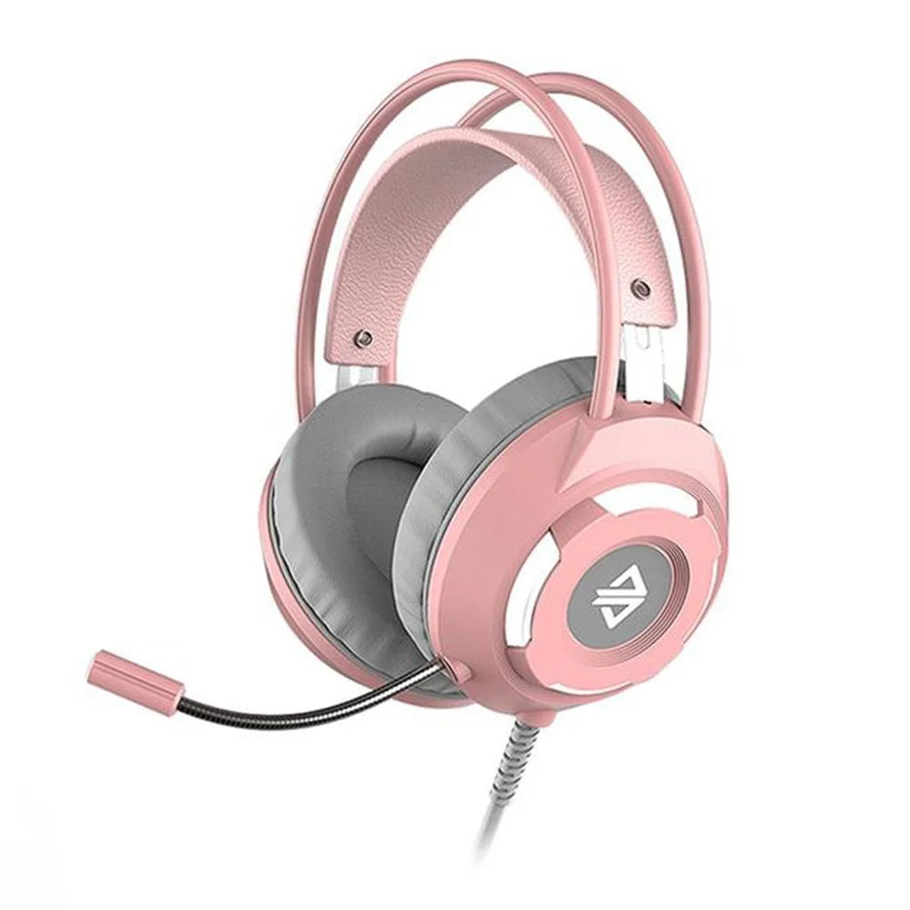 AJAZZ AX120 Gaming Headset Over Ear Headphone 3.5mm + USB Plug with Noise-Reduction Mic - Pink - 1
