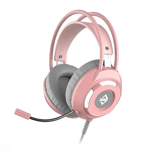 AJAZZ AX120 Gaming Headset Over Ear Headphone 3.5mm + USB Plug with Noise-Reduction Mic - Pink - 1