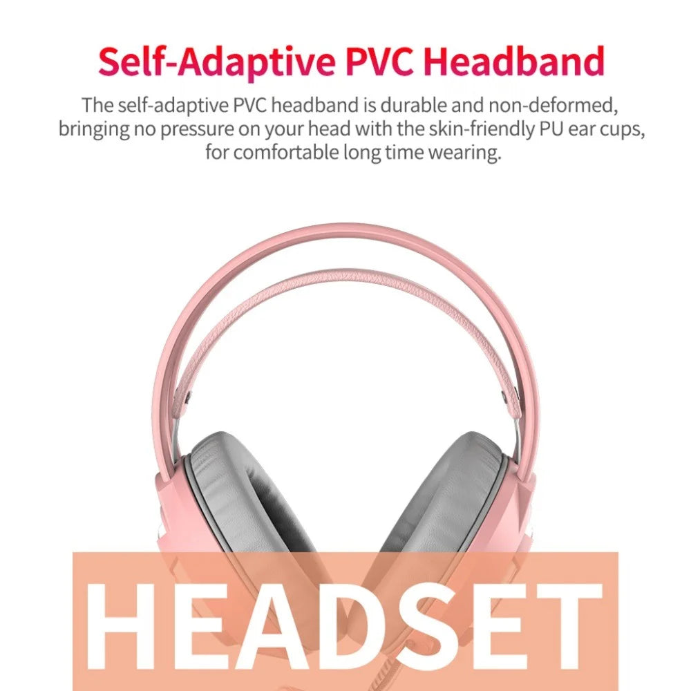 AJAZZ AX120 Gaming Headset Over Ear Headphone 3.5mm + USB Plug with Noise-Reduction Mic - Pink - 3