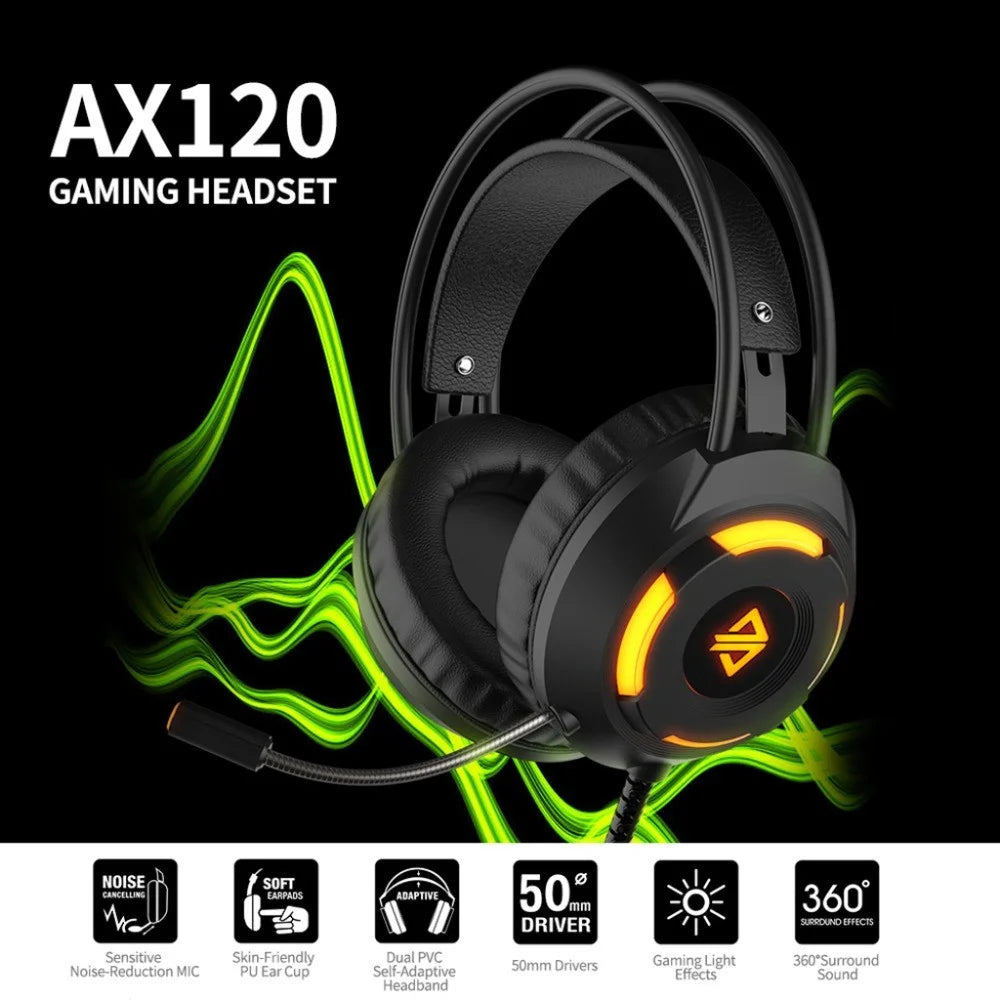 AJAZZ AX120 Gaming Headset Over Ear Headphone 3.5mm + USB Plug with Noise-Reduction Mic - Pink - 4
