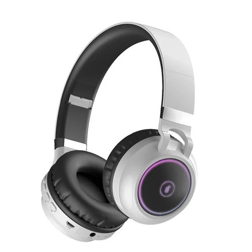 FINGERTIME RGB Light Bluetooth-compatible 5.0 Wireless Headphone HiFi Stereo AUX FM TF Music Gaming Headset  - White - 1