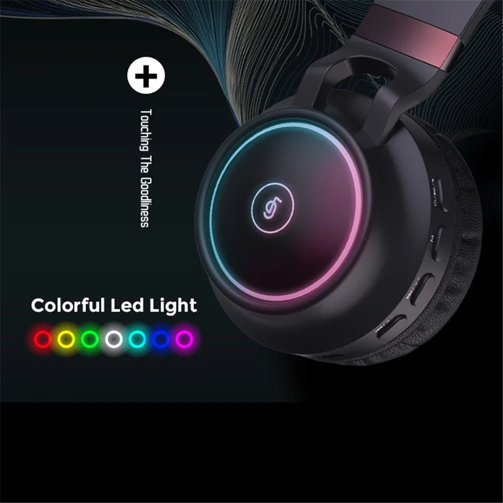 FINGERTIME RGB Light Bluetooth-compatible 5.0 Wireless Headphone HiFi Stereo AUX FM TF Music Gaming Headset  - White - 5