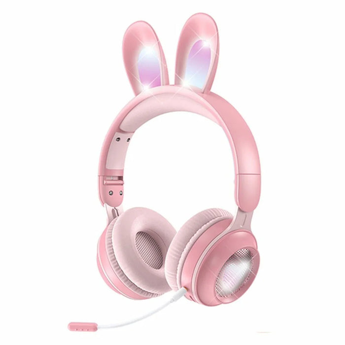 KE-01 Cute Rabbit Ear Foldable Headphone Stereo Music Wireless Bluetooth-compatible Headset with Mic - Pink - 1