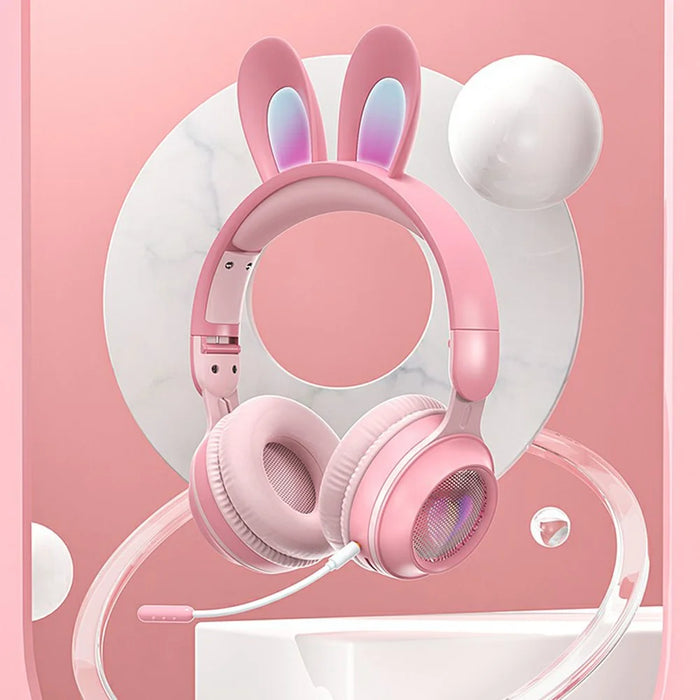 KE-01 Cute Rabbit Ear Foldable Headphone Stereo Music Wireless Bluetooth-compatible Headset with Mic - Pink - 2