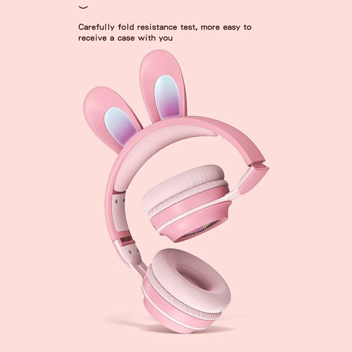 KE-01 Cute Rabbit Ear Foldable Headphone Stereo Music Wireless Bluetooth-compatible Headset with Mic - Pink - 4
