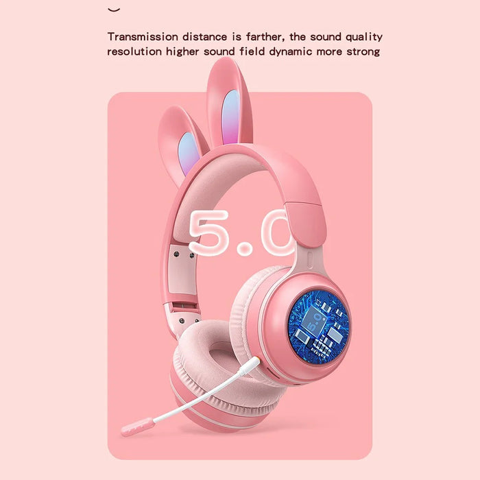 KE-01 Cute Rabbit Ear Foldable Headphone Stereo Music Wireless Bluetooth-compatible Headset with Mic - Pink - 5