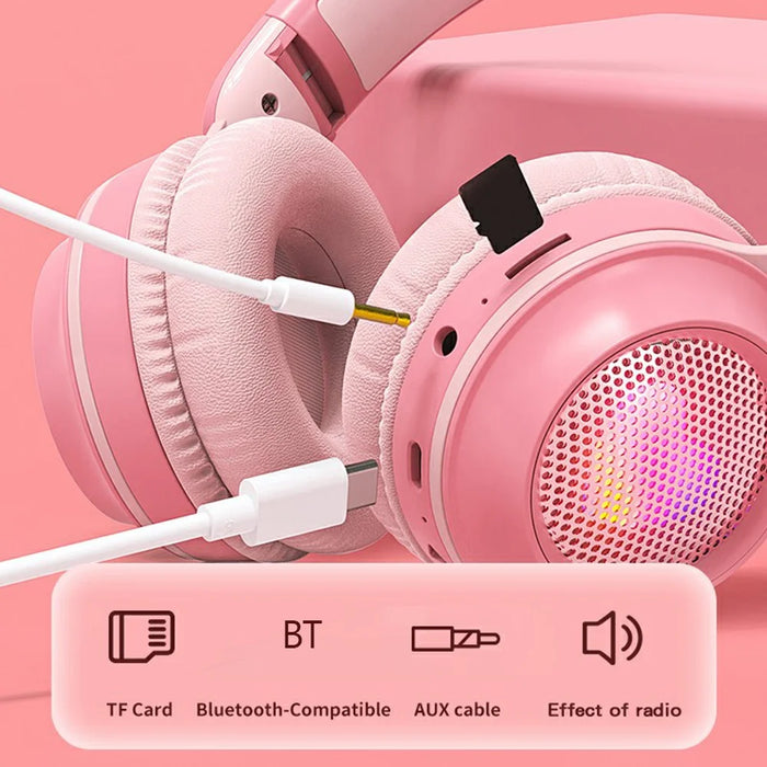 KE-01 Cute Rabbit Ear Foldable Headphone Stereo Music Wireless Bluetooth-compatible Headset with Mic - Pink - 6