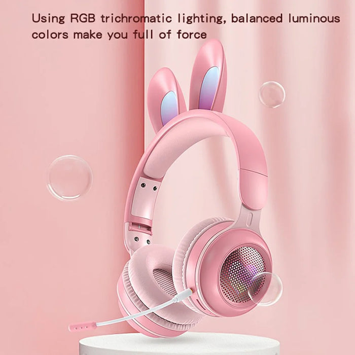 KE-01 Cute Rabbit Ear Foldable Headphone Stereo Music Wireless Bluetooth-compatible Headset with Mic - Pink - 7