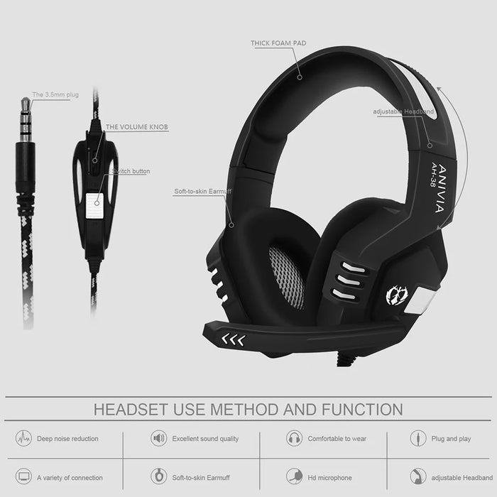 ANIVIA AH38 Head-mounted Wired Headphone Bass Stereo Computer Gaming Music Headset - 2