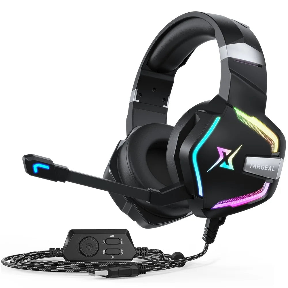 TARGEAL 7.1 Surround Sound USB Wired Headphones PC Gaming Headset with RGB Light for PS4 Smartphone Laptop - 1
