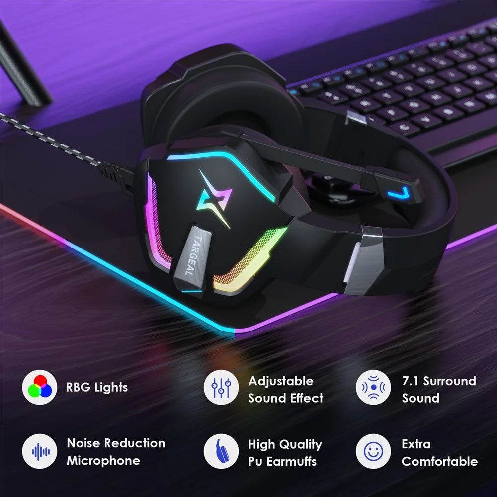 TARGEAL 7.1 Surround Sound USB Wired Headphones PC Gaming Headset with RGB Light for PS4 Smartphone Laptop - 2