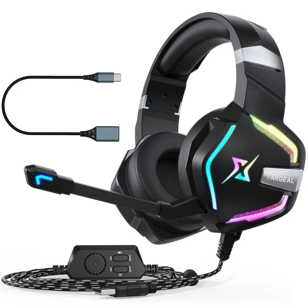 TARGEAL 7.1 Surround Sound USB Wired Headphones PC Gaming Headset with RGB Light for PS4 Smartphone Laptop - 7