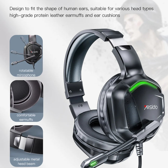 YESIDO EK01 Stereo Sound Gaming Headset Headphone with Microphone and LED Light Design - 4