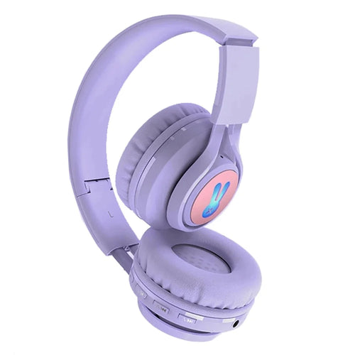 BT06+ Folding Over-ear Headset Cute Wireless Bluetooth-compatible Kid's Headphone With Microphone LED Light - Purple - 1