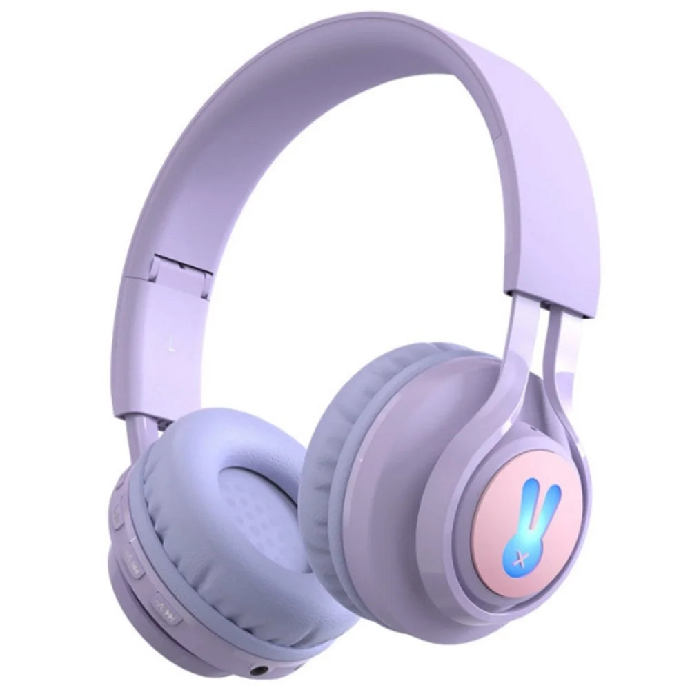 BT06+ Folding Over-ear Headset Cute Wireless Bluetooth-compatible Kid's Headphone With Microphone LED Light - Purple - 2