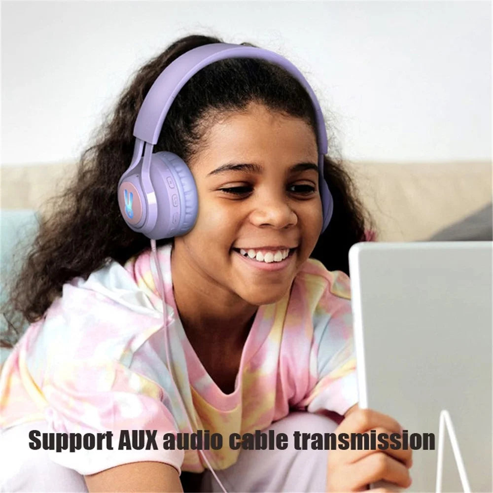 BT06+ Folding Over-ear Headset Cute Wireless Bluetooth-compatible Kid's Headphone With Microphone LED Light - Purple - 3