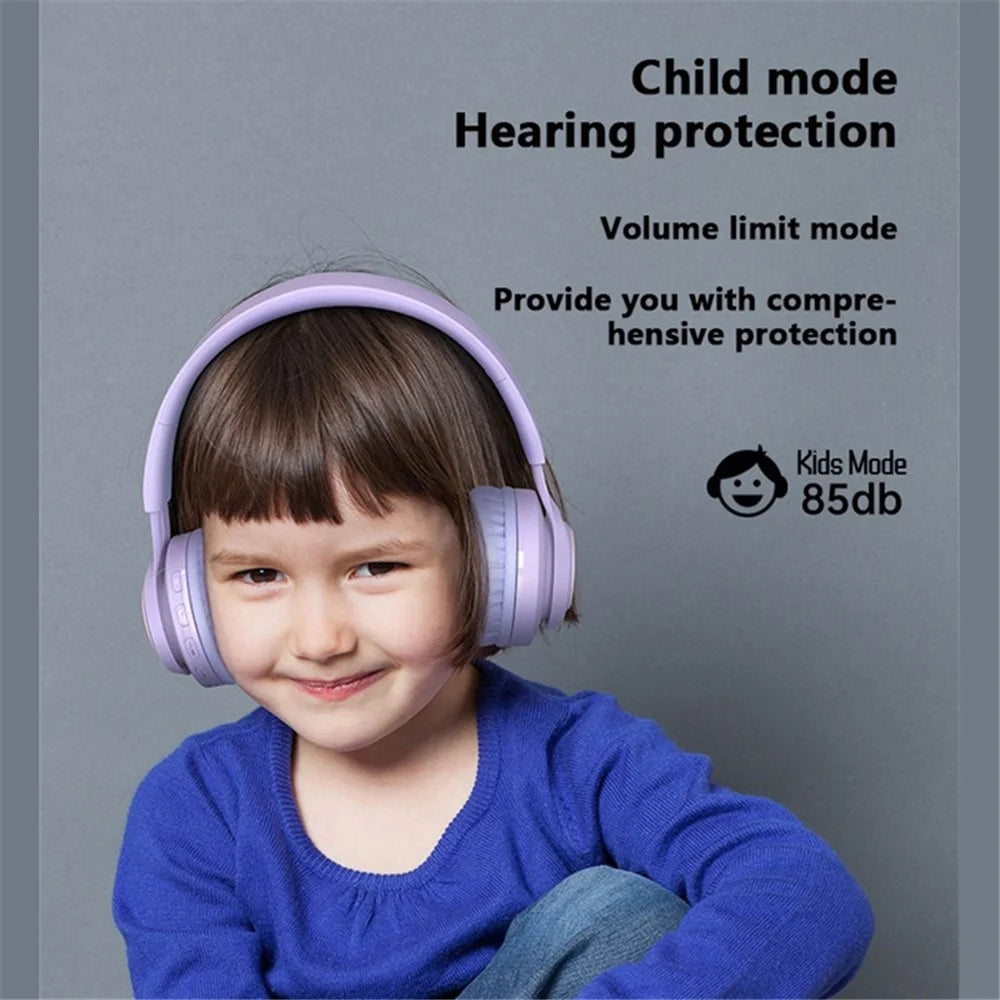BT06+ Folding Over-ear Headset Cute Wireless Bluetooth-compatible Kid's Headphone With Microphone LED Light - Purple - 5