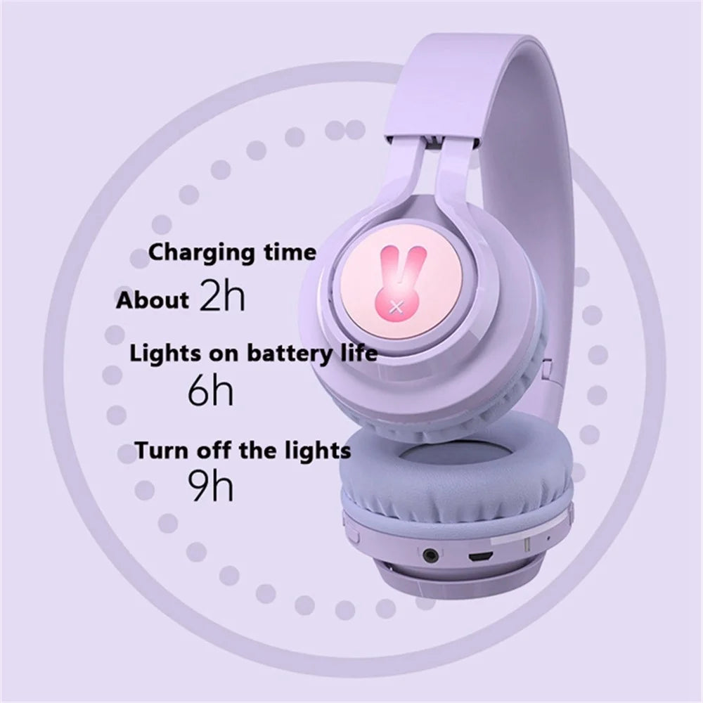BT06+ Folding Over-ear Headset Cute Wireless Bluetooth-compatible Kid's Headphone With Microphone LED Light - Purple - 6