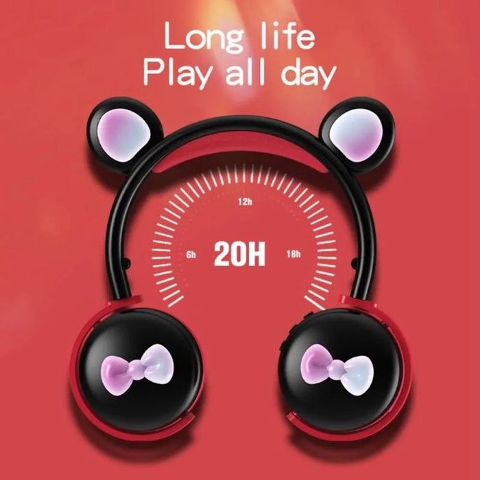 BK7 Cute Bear Wireless Bluetooth-compatible Headset Cartoon LED Light AUX-In Over Ear Headphone Children's Gift (CE Certificated) - Black/Red - 3