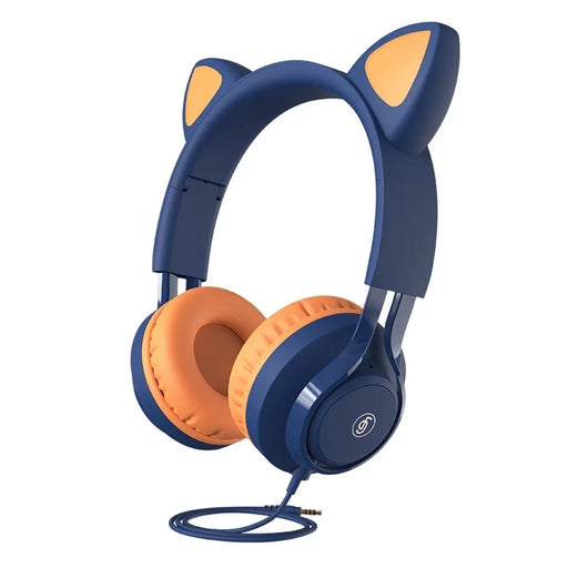 FINGERTIME EP08 Lovely Cute Cat Ear Decor Headset Wired Stereo Sound Headphones Muisc Stereo Girl's Kid's Earphones - Dark Blue - 1