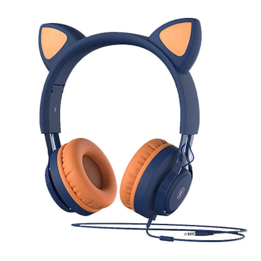 FINGERTIME EP08 Lovely Cute Cat Ear Decor Headset Wired Stereo Sound Headphones Muisc Stereo Girl's Kid's Earphones - Dark Blue - 2