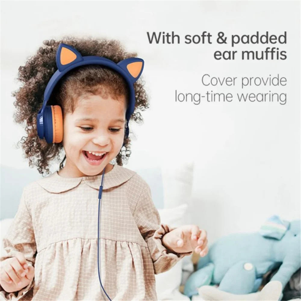 FINGERTIME EP08 Lovely Cute Cat Ear Decor Headset Wired Stereo Sound Headphones Muisc Stereo Girl's Kid's Earphones - Dark Blue - 3