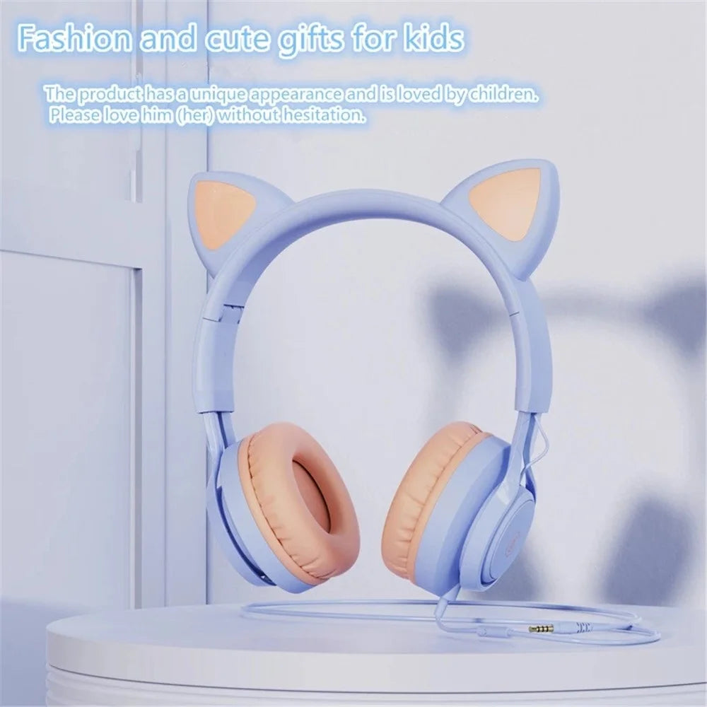 FINGERTIME EP08 Lovely Cute Cat Ear Decor Headset Wired Stereo Sound Headphones Muisc Stereo Girl's Kid's Earphones - Dark Blue - 4