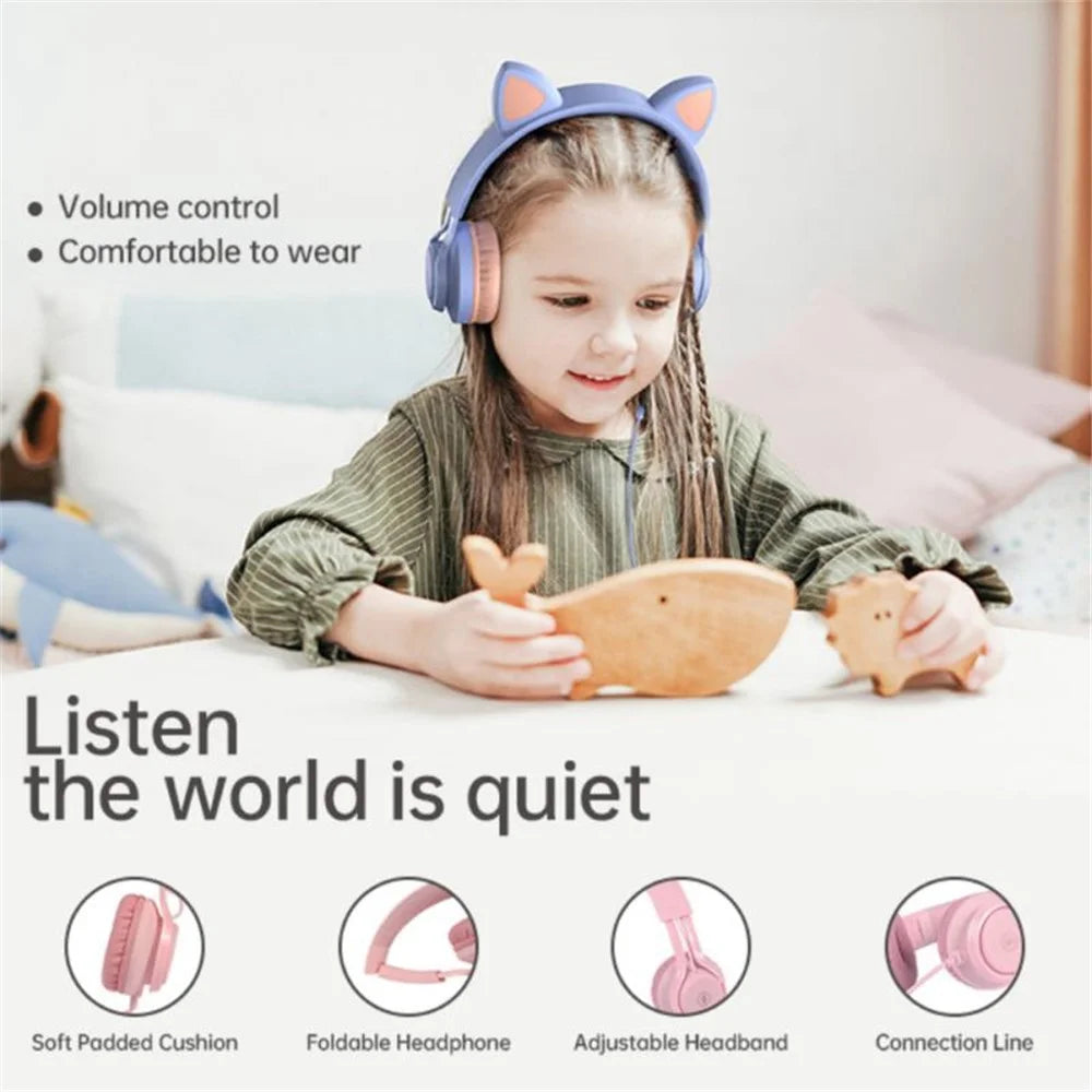 FINGERTIME EP08 Lovely Cute Cat Ear Decor Headset Wired Stereo Sound Headphones Muisc Stereo Girl's Kid's Earphones - Dark Blue - 5