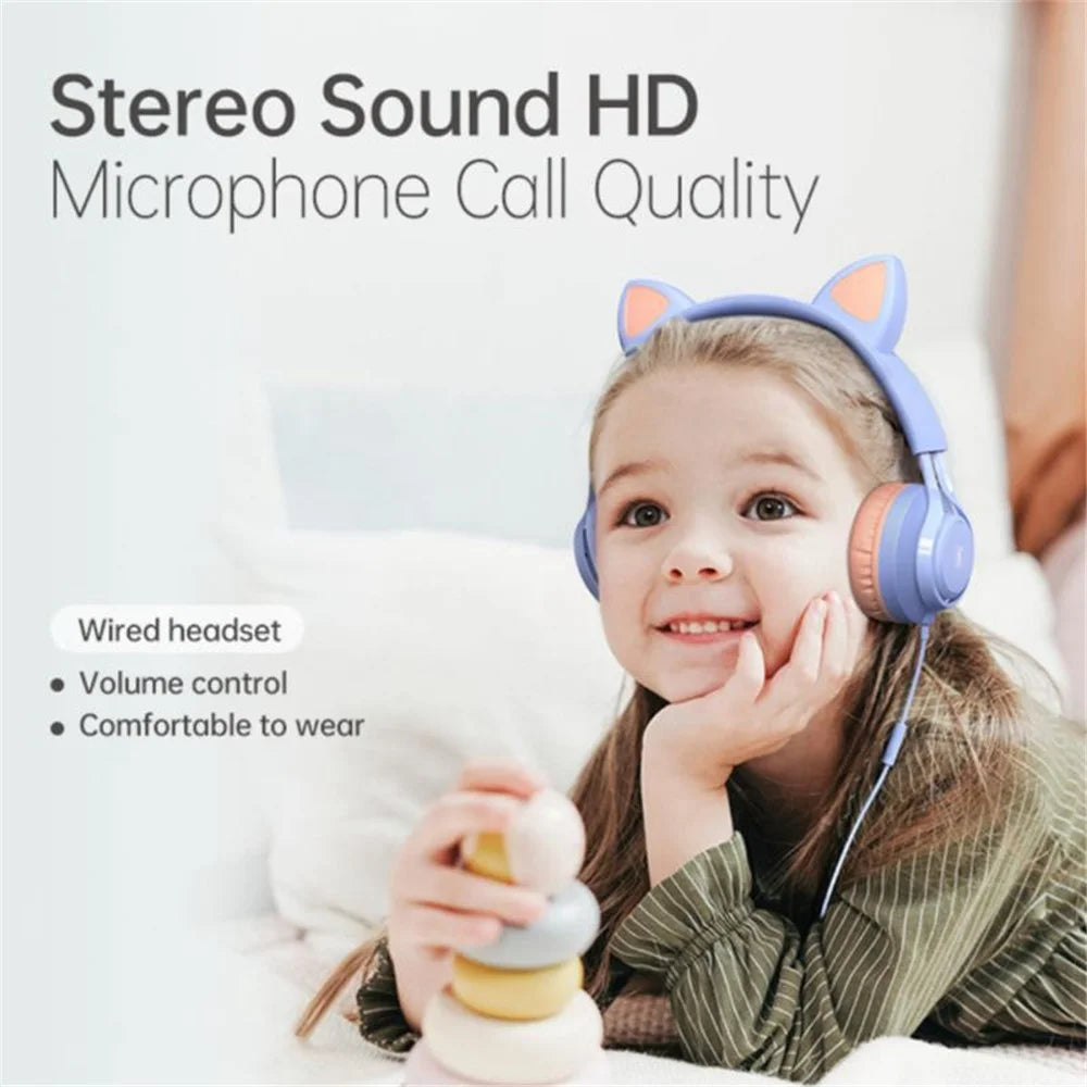 FINGERTIME EP08 Lovely Cute Cat Ear Decor Headset Wired Stereo Sound Headphones Muisc Stereo Girl's Kid's Earphones - Dark Blue - 6