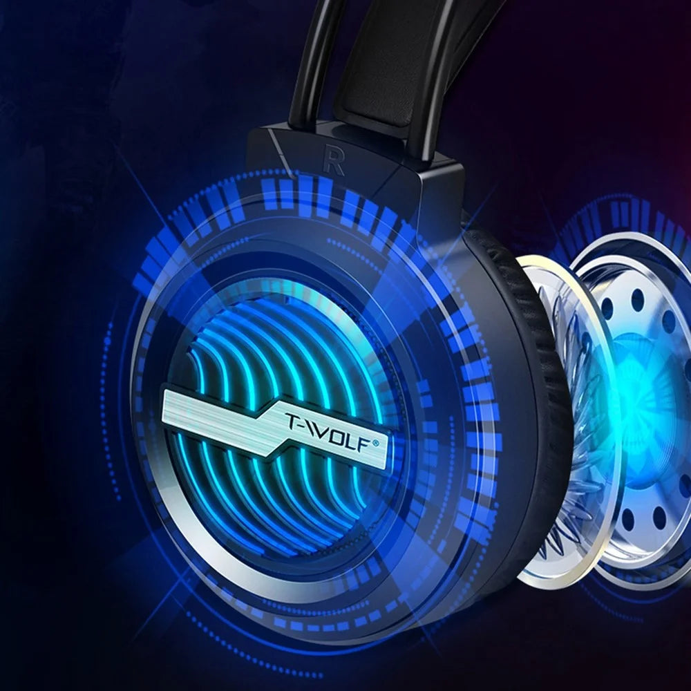 T-WOLF H130 Gaming Headset with Colorful Light/Noise-Canceling Microphone Wired Lightweight Headphone Stretchable Earphone with 3.5mm Jack for Laptop Computer - 4