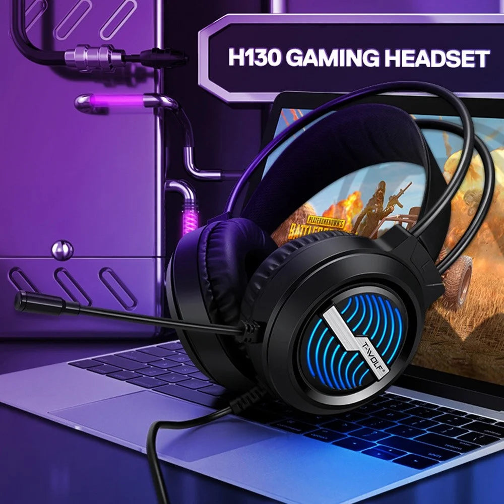 T-WOLF H130 Gaming Headset with Colorful Light/Noise-Canceling Microphone Wired Lightweight Headphone Stretchable Earphone with 3.5mm Jack for Laptop Computer - 6