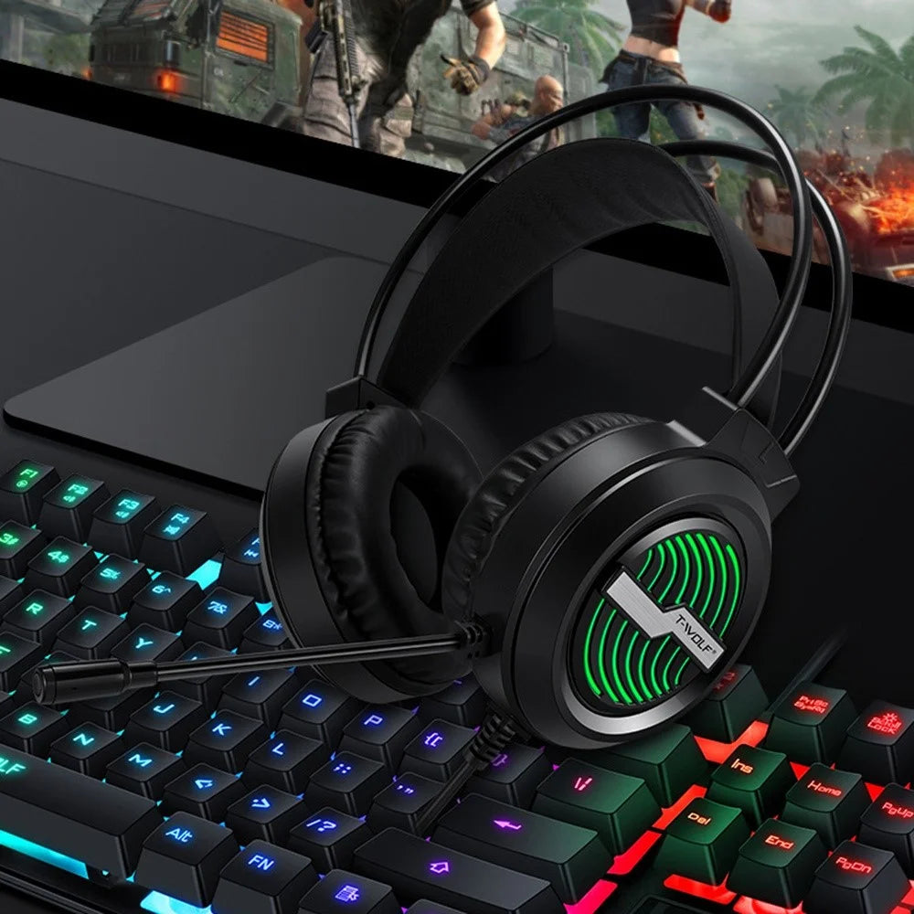 T-WOLF H130 Gaming Headset with Colorful Light/Noise-Canceling Microphone Wired Lightweight Headphone Stretchable Earphone with 3.5mm Jack for Laptop Computer - 7