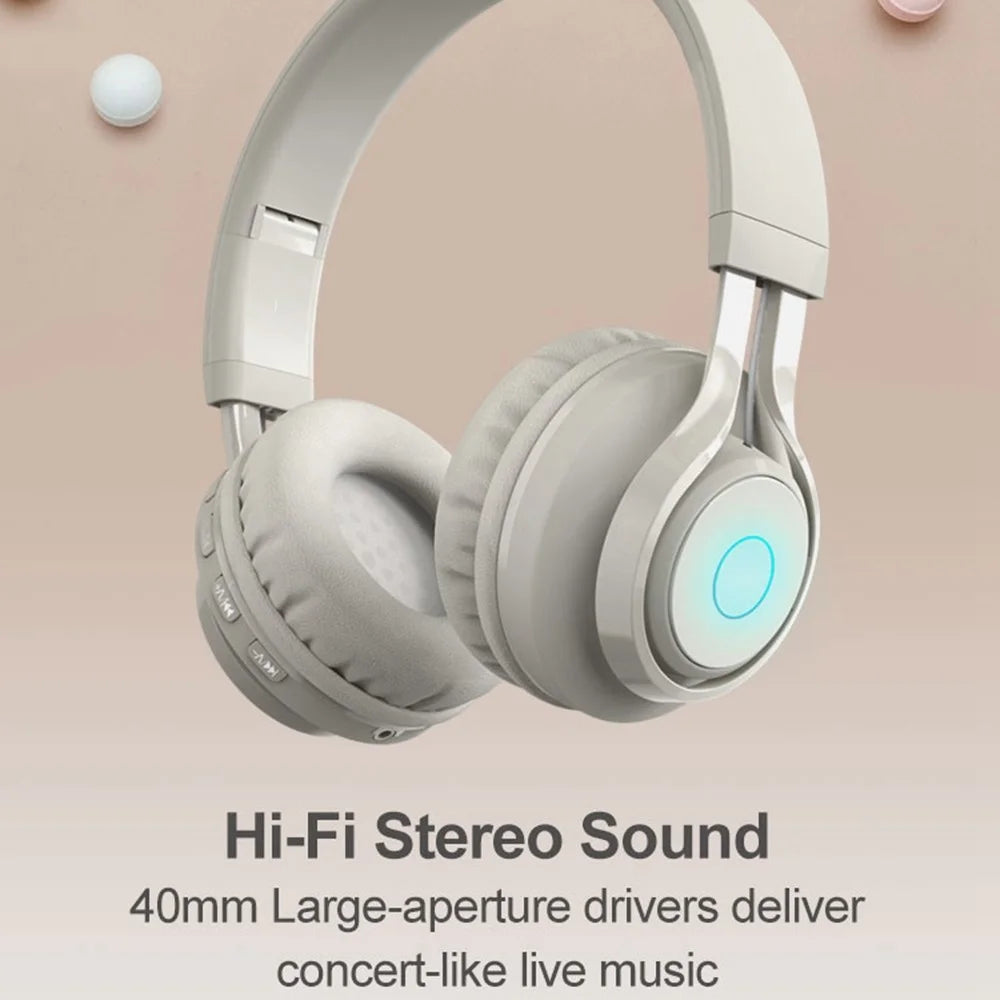 BT06C Folding Wireless Headset Bluetooth-compatible Headphone with LED Light Hi-Fi Stereo Sound Earphone for Listing Music/Watching Movies - Pink - 7
