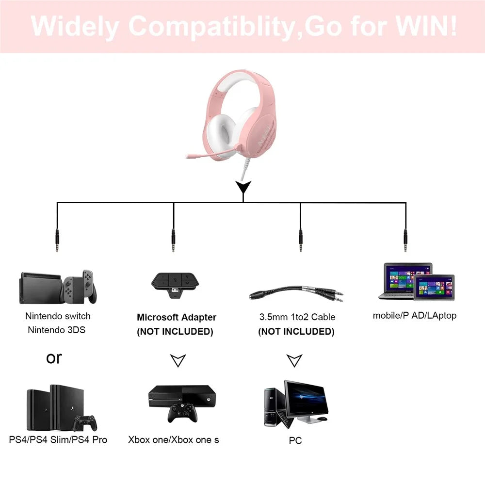ANIVIA Girls Women Over-Ear Headphone Stereo 3.5mm Wired PC Gaming Headset with Microphone - Pink - 6