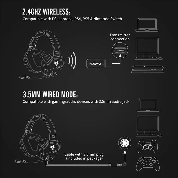 NUBWO G06 Wireless Gaming Headset with Noise Reduction Microphone 2.4G Bluetooth-compatible Headphone Stereo Earphone Composition with PC, Laptops, PS4, PS5, Nintendo Switch - Green - 4