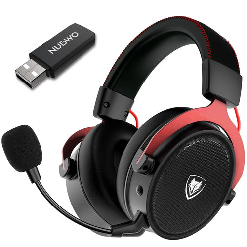 NUBWO G07 2.4G Gaming Headset Wireless Headphone with Noise Reduction Mic Stereo Cordless Earphone for PC, Laptops, PS4, PS5, Nintendo Switch - Black / Red - 1
