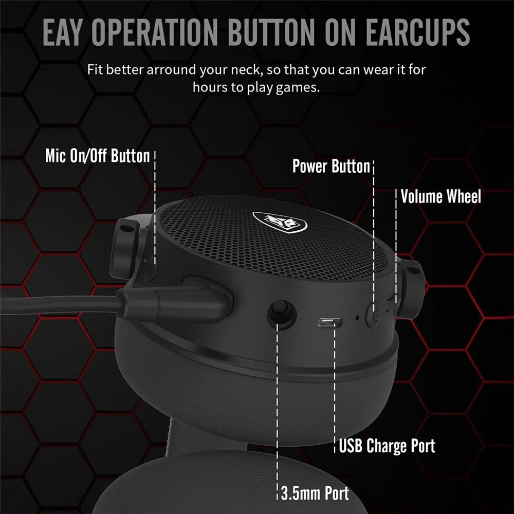 NUBWO G07 2.4G Gaming Headset Wireless Headphone with Noise Reduction Mic Stereo Cordless Earphone for PC, Laptops, PS4, PS5, Nintendo Switch - Black / Red - 7
