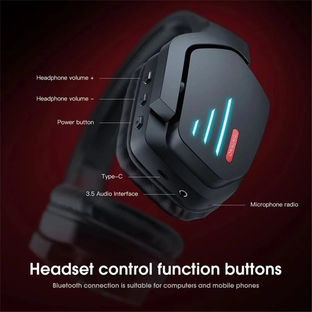 ONIKUMA B60 Wireless Gaming Headset Over-ear Noise Cancelling 2.4G Bluetooth-compatible Lighting Headphone for PS4 PS5 Computer Type C Phone - 4