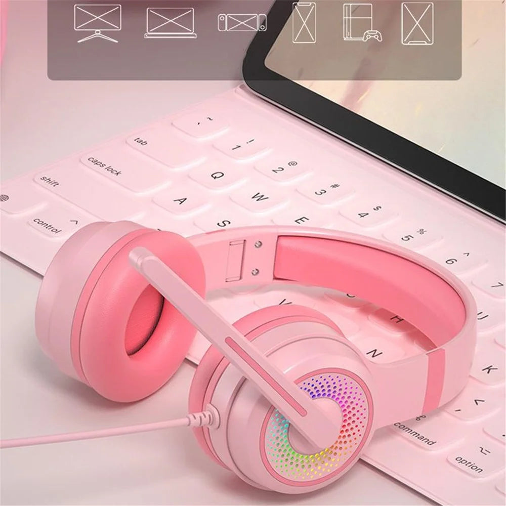 Y20 RGB Light Design Head-mounted Wired Bass Stereo Sound Headphone Computer Gaming Headset with Mic (CE Certificated) - Pink - 3