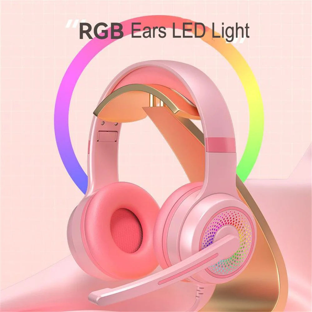Y20 RGB Light Design Head-mounted Wired Bass Stereo Sound Headphone Computer Gaming Headset with Mic (CE Certificated) - Pink - 4